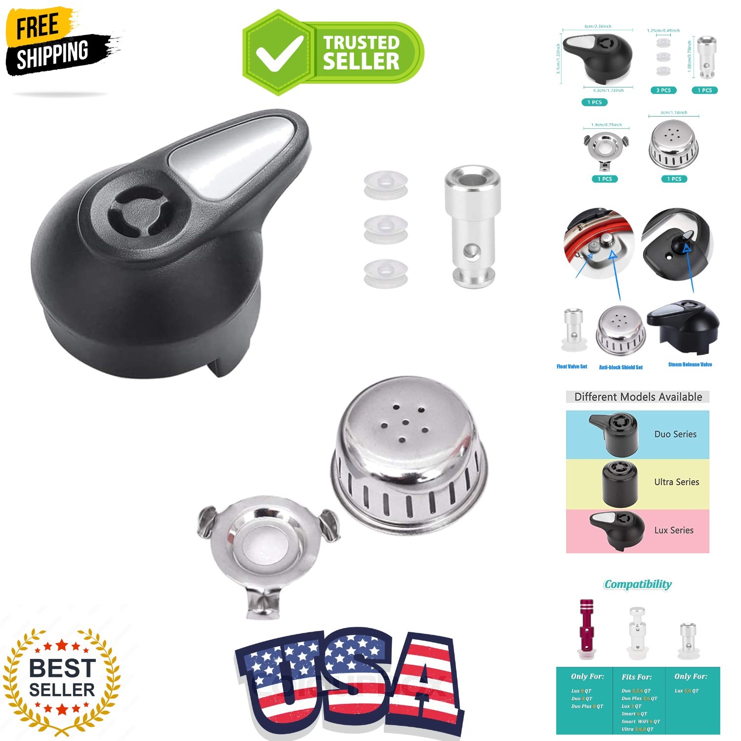 Steam Release Handle, Float Valve Replacement Parts with 3 Silicone Caps for... gallery