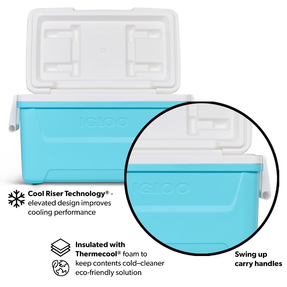 Large Capacity Hard Sided Ice Chest Cooler with Wheels, Aqua Blue and White gallery