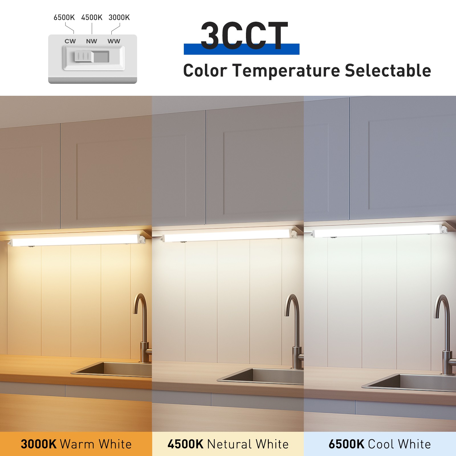2x LED Under Cabinet Light 3CCT Rotatable Kitchen Closet Lights 12/18/22/24 Inch gallery