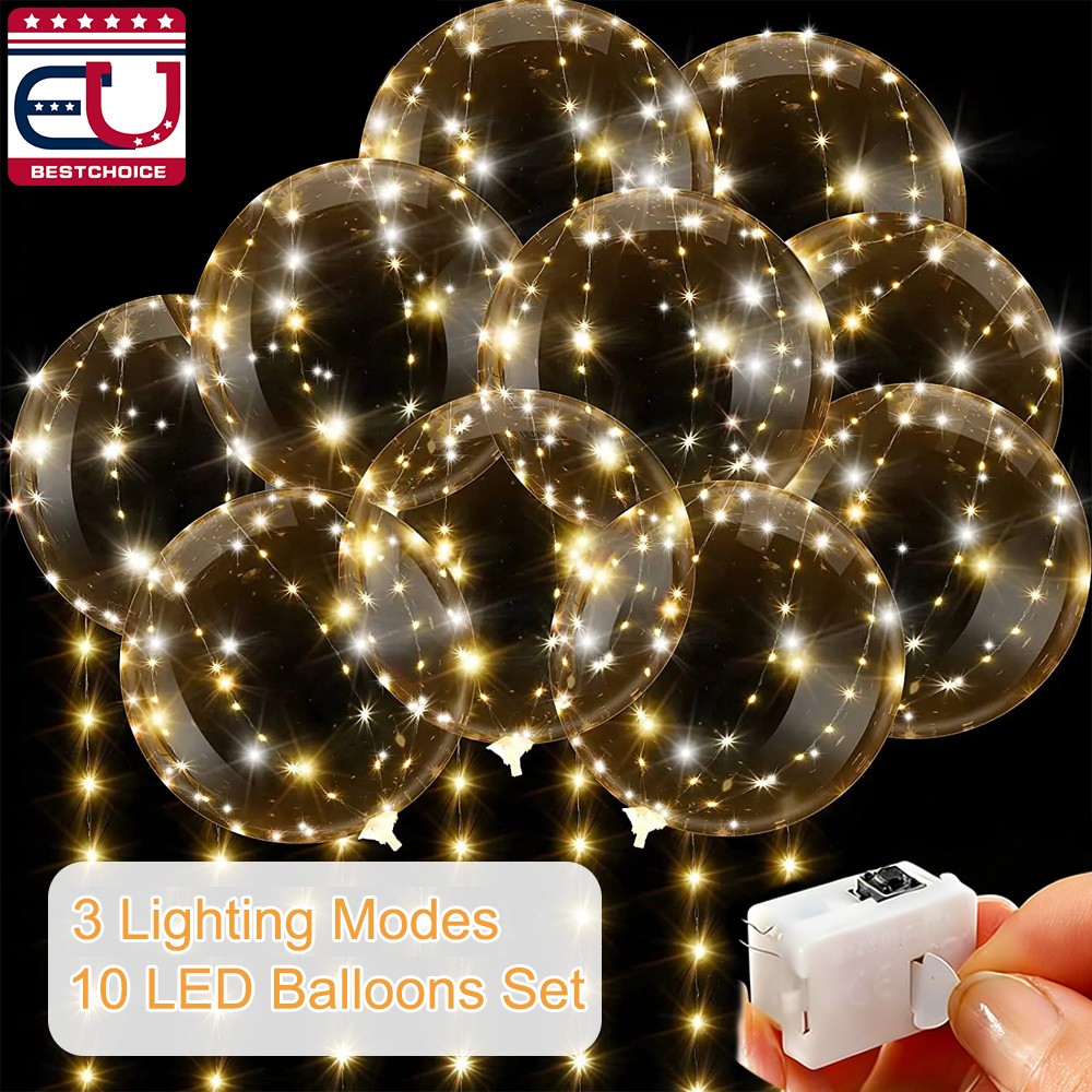 10 PCS LED Light Up Balloons Clear Glow Bobo-Balloon for Birthday Wedding Party gallery