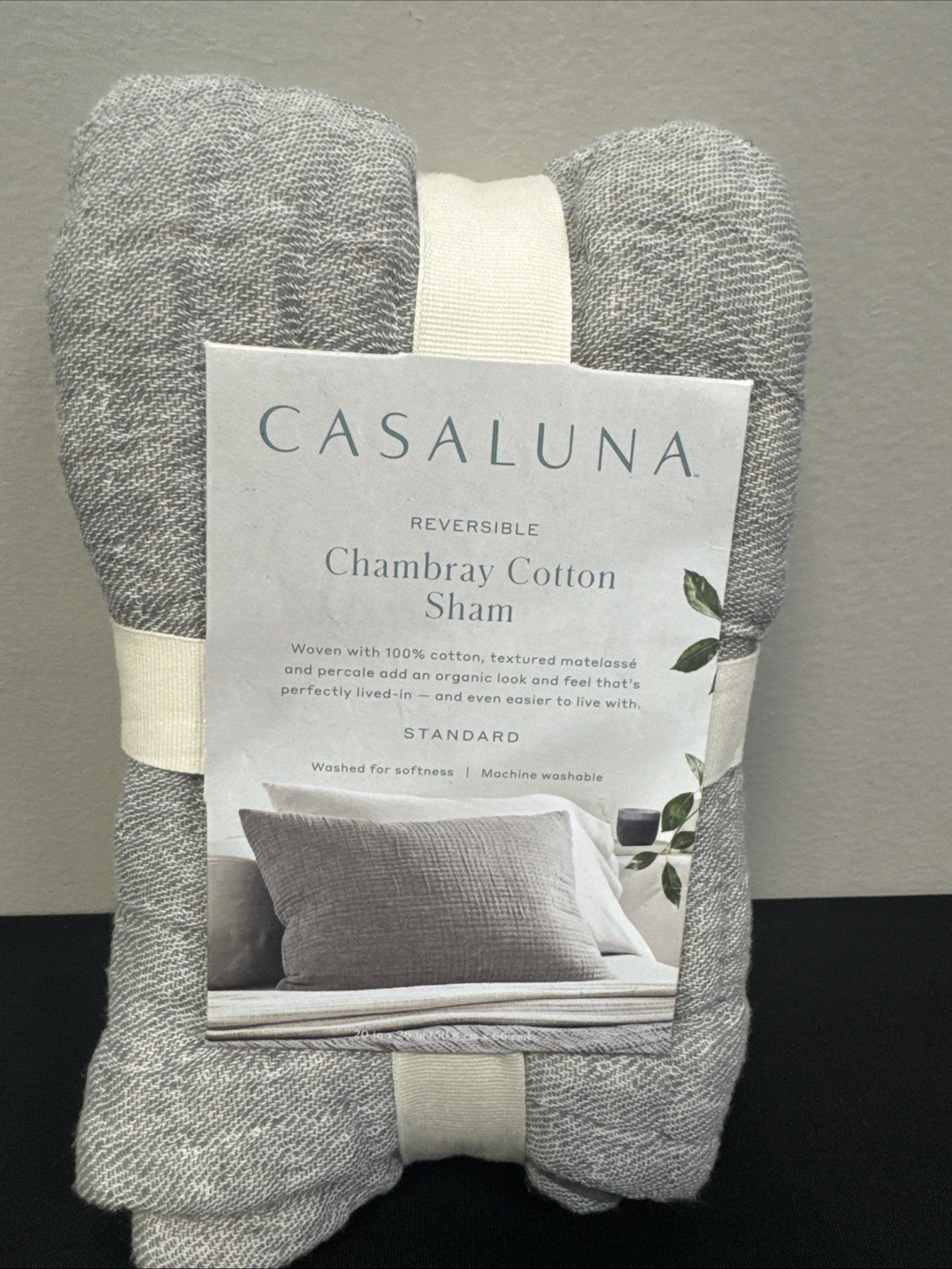 Casaluna Reversible Chambray Cotton Sham. Standard Size. Gray gallery