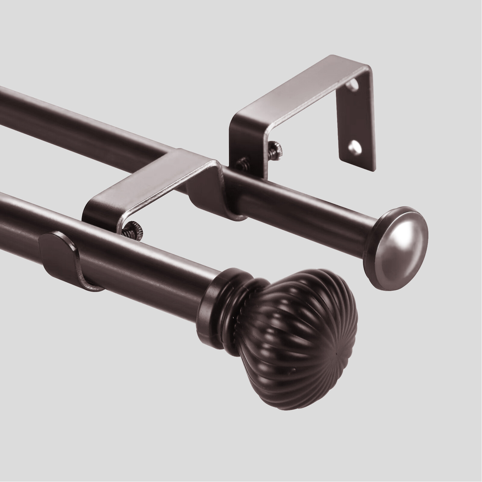 5/8" Double Curtain Rod Set with Fluted Ball Finial, 28"-48"/48"-84"/84"-120" gallery