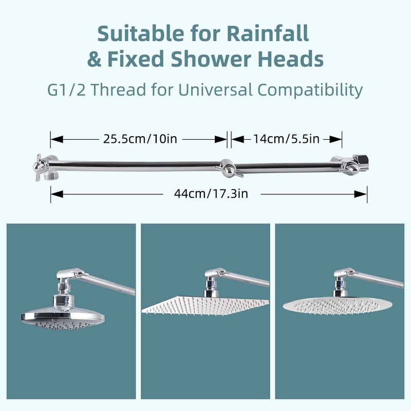 16" Adjustable Shower Head Extension Arm, Brass Shower Head Extender gallery