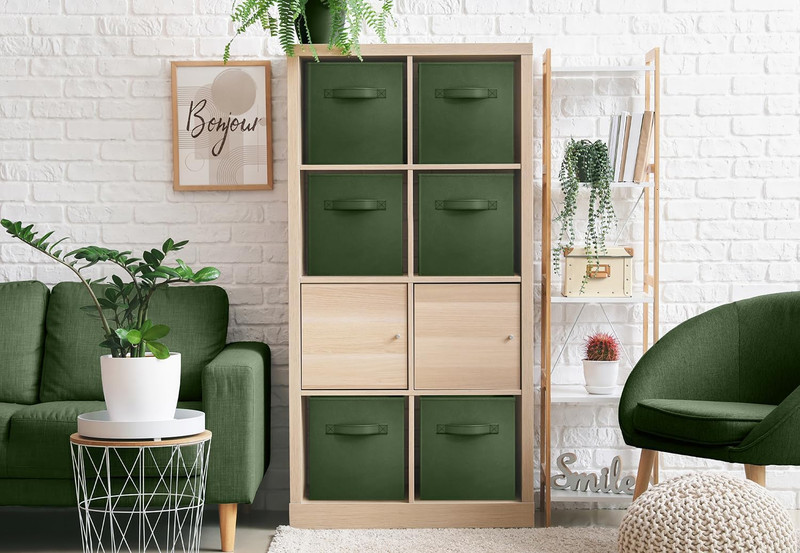 Foldable Storage Cubes 6 Pack Fabric Baskets Organizer 11 Inch Dark Green gallery