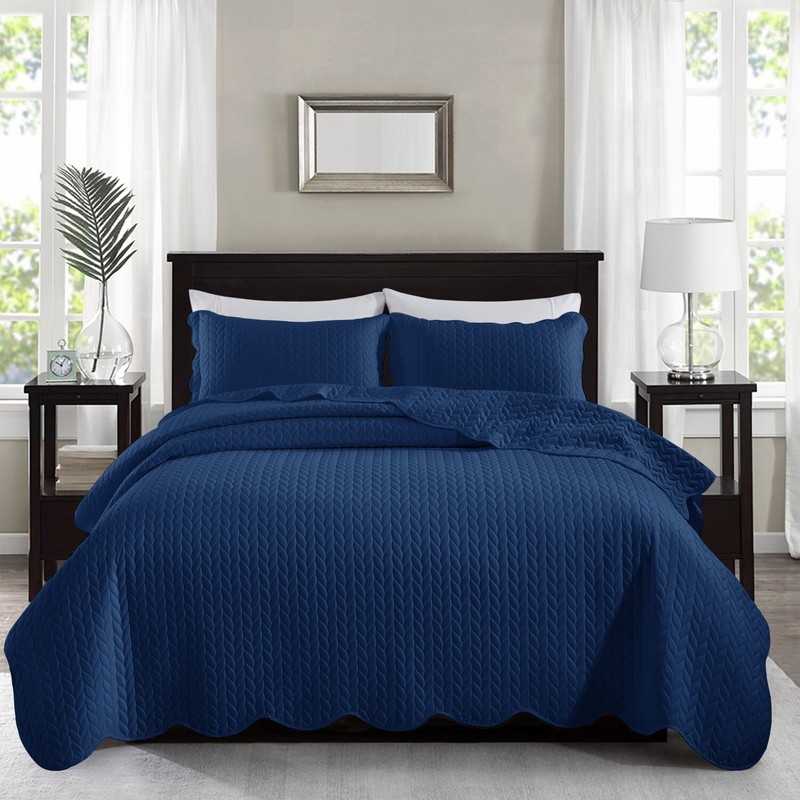 3 Piece Queen Size Quilted Bedspread Set Ultra Soft Embossed Coverlet Bed Throws gallery