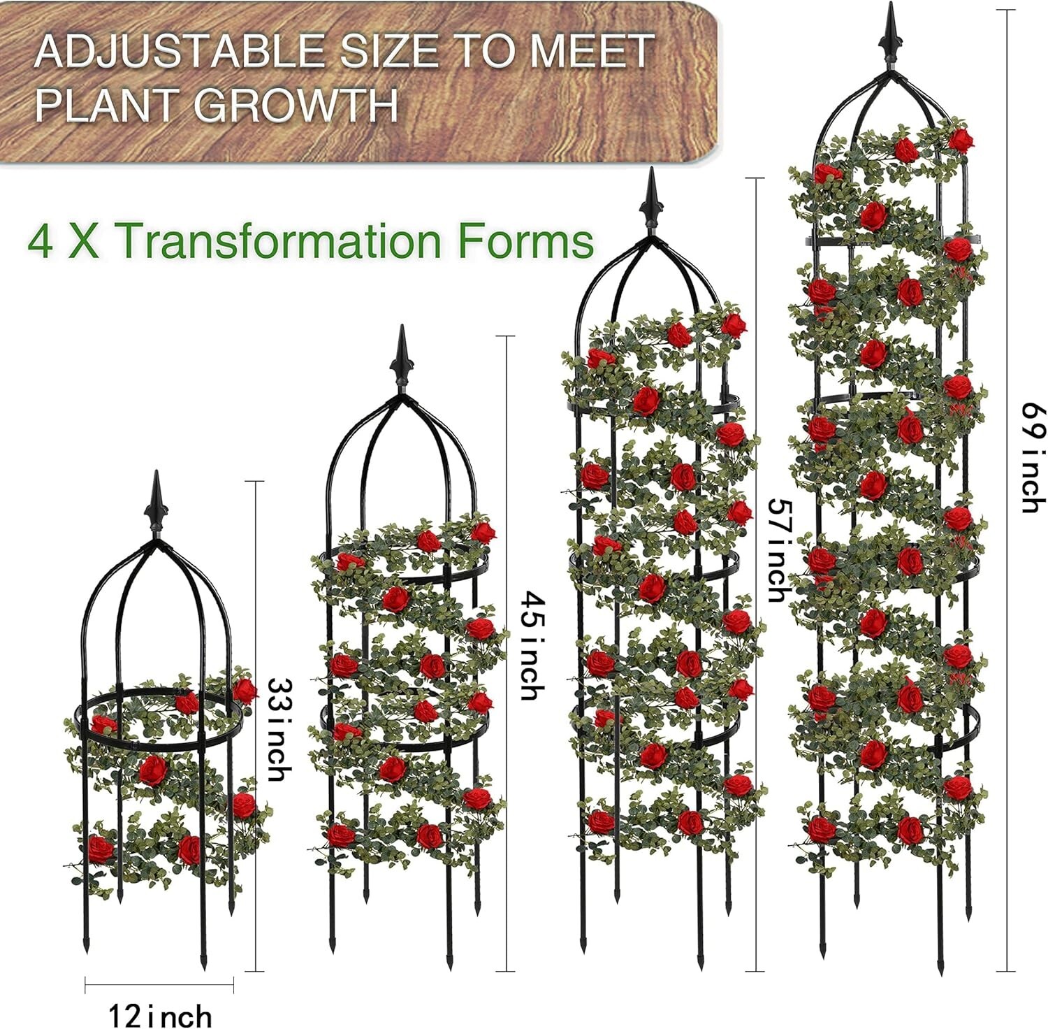 Garden Obelisk Trellis for Climbing Plants Outdoor 4/6Ft Rose Bush Round Trelli gallery