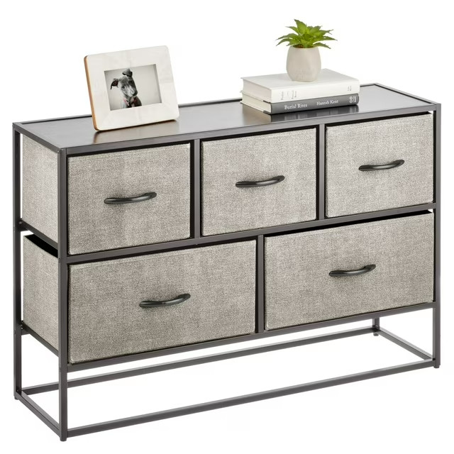 mDesign Wide Modern 5-Drawer Storage Dresser Unit, Black/Dark Gray gallery