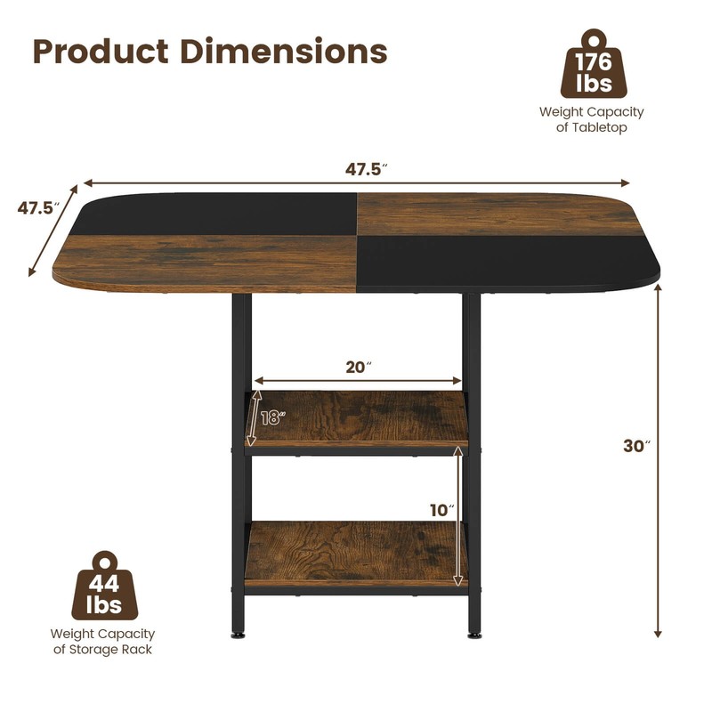 47.5” Square Dining Table w/Double-colored Splice Desktop 2-Tier Storage Shelves gallery