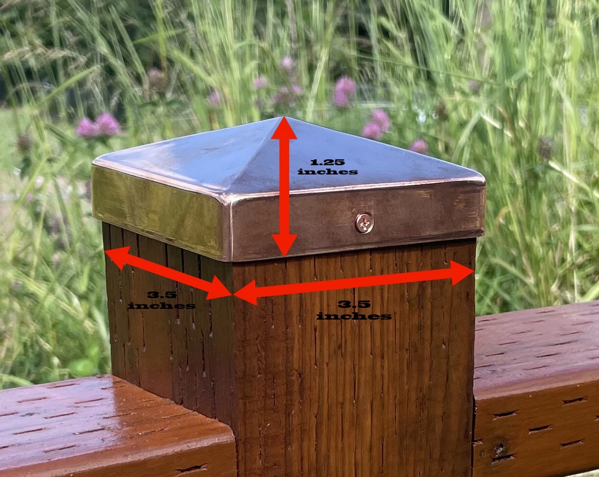 3.5x3.5 Inch Solid Copper Post Cap Fence Post Cap Pyramid Decking Caps w Screws gallery