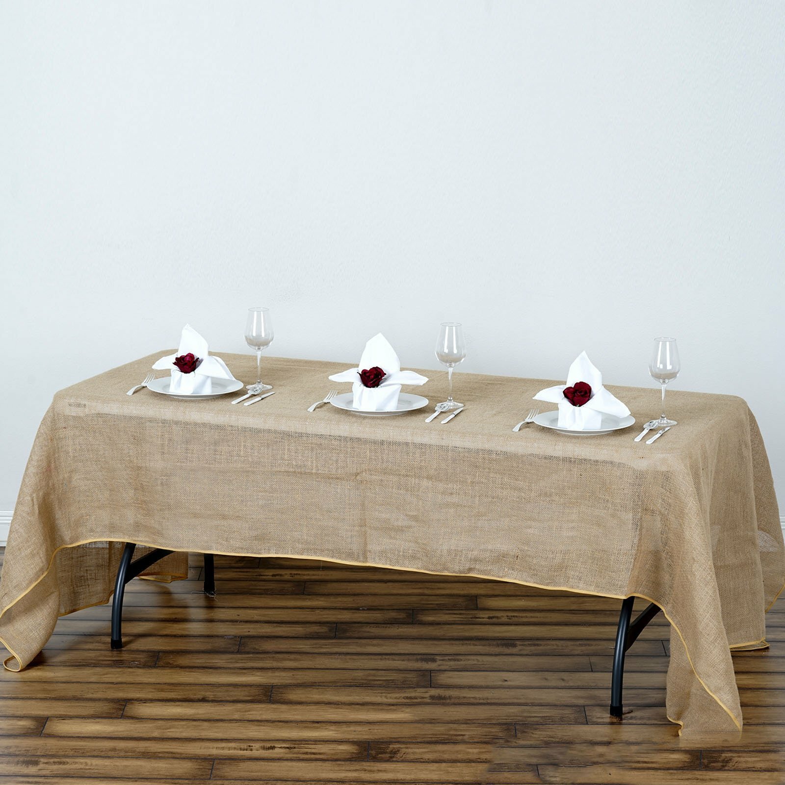 60x126-Inch RECTANGULAR Natural Brown Burlap Tablecloths Catering Home Party gallery