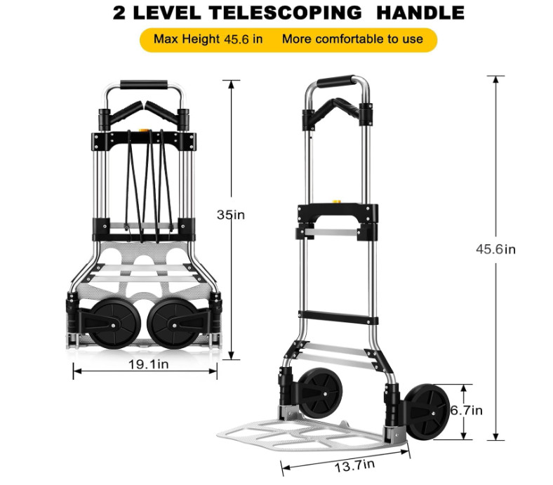 Carro de mano plegable con capacidad para 150 kg (330 lb), carro portátil de alu gallery