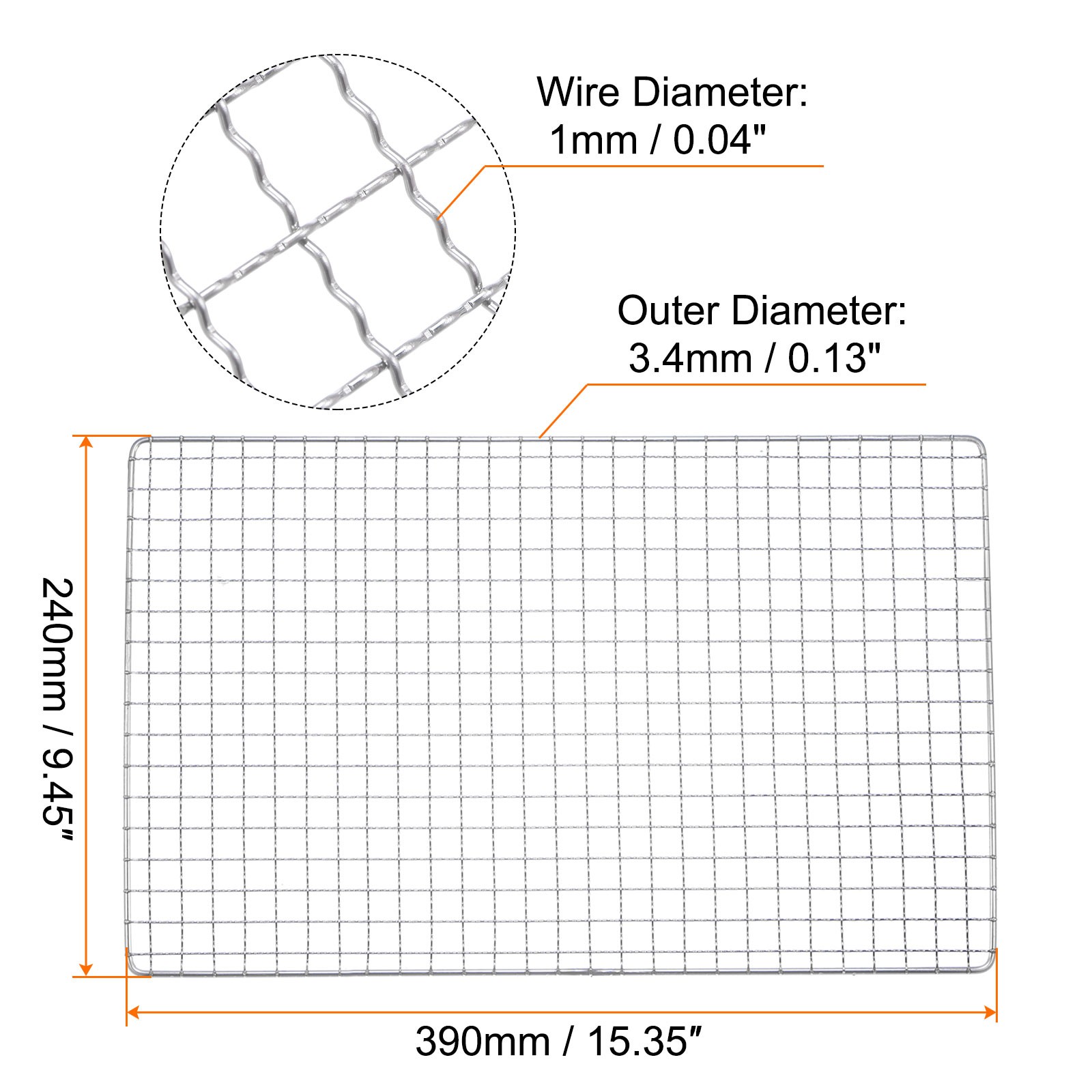 2pcs Square BBQ Grill Net 15.4"x9.4" Stainless Steel Barbecue Mesh Mat gallery