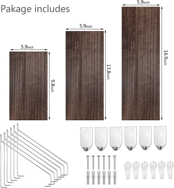 Rustic Solid Wood Floating Shelves Set of 3 - No Drill Installation, Retro Color gallery