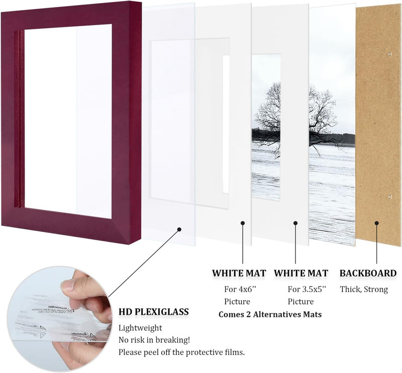 5x7 Picture Frames 4 Pack Covered by Plexiglass for Picture 4x6 with Mat or 5x7 gallery