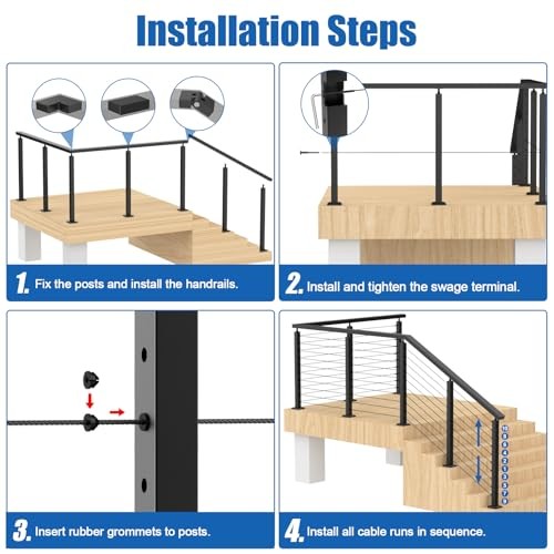 5-10ft Complete Set Cable Railing Post Kit, 2Pack 36" 5-10FT Level Post Kit gallery