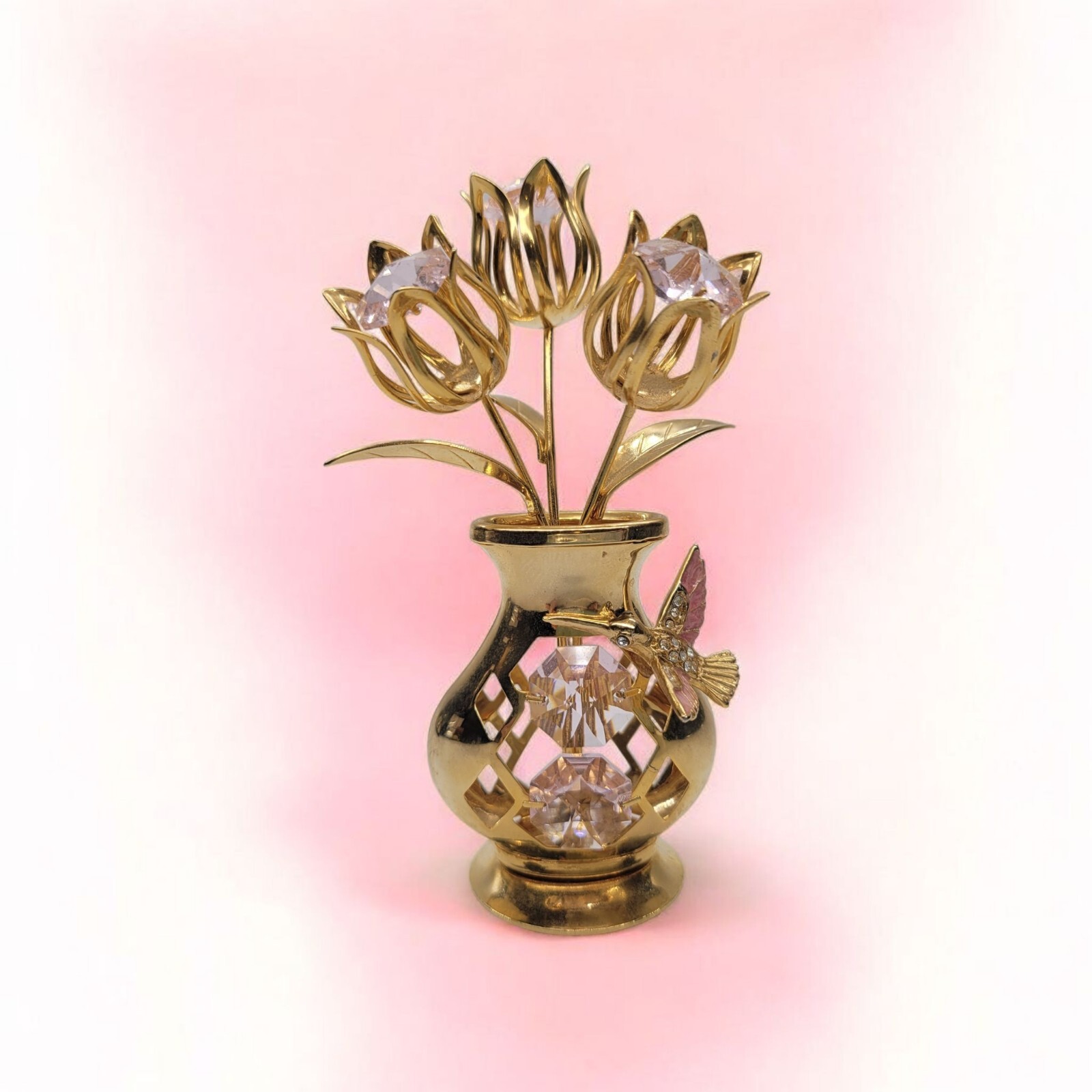 Matashi 24K Gold Plated Hummingbird Tulip Vase Crystal Flower Figurine Symbol gallery