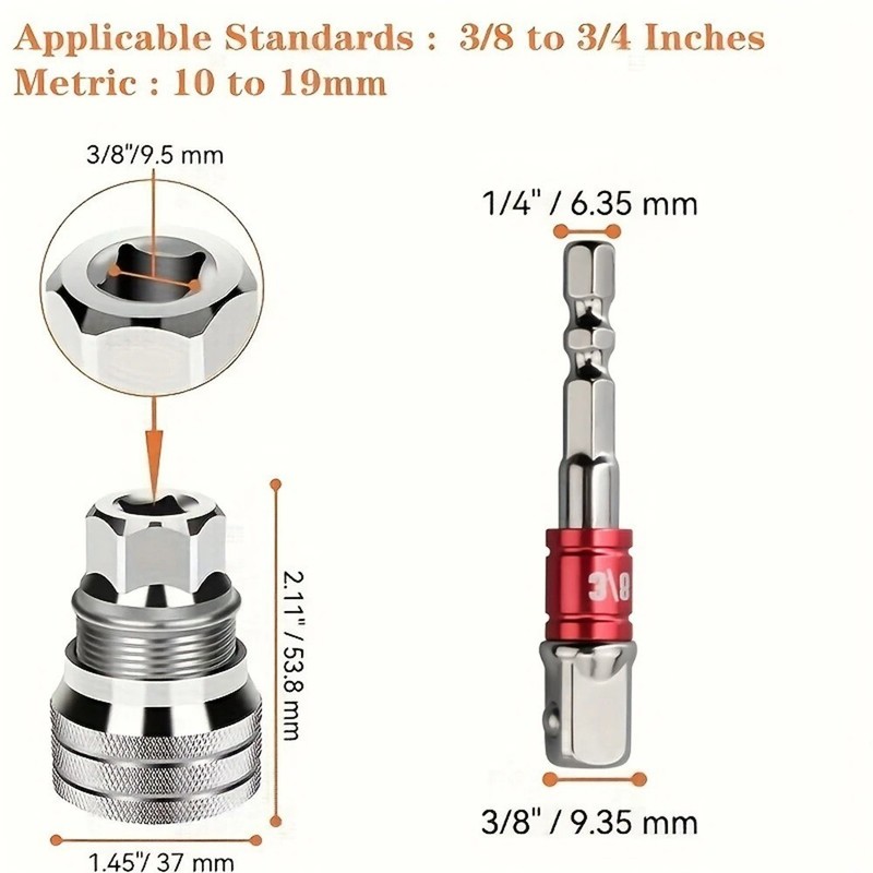 Multi-Function Adjustable Socket Wrench Set 3/8" Drive Adapter For Ratchet gallery
