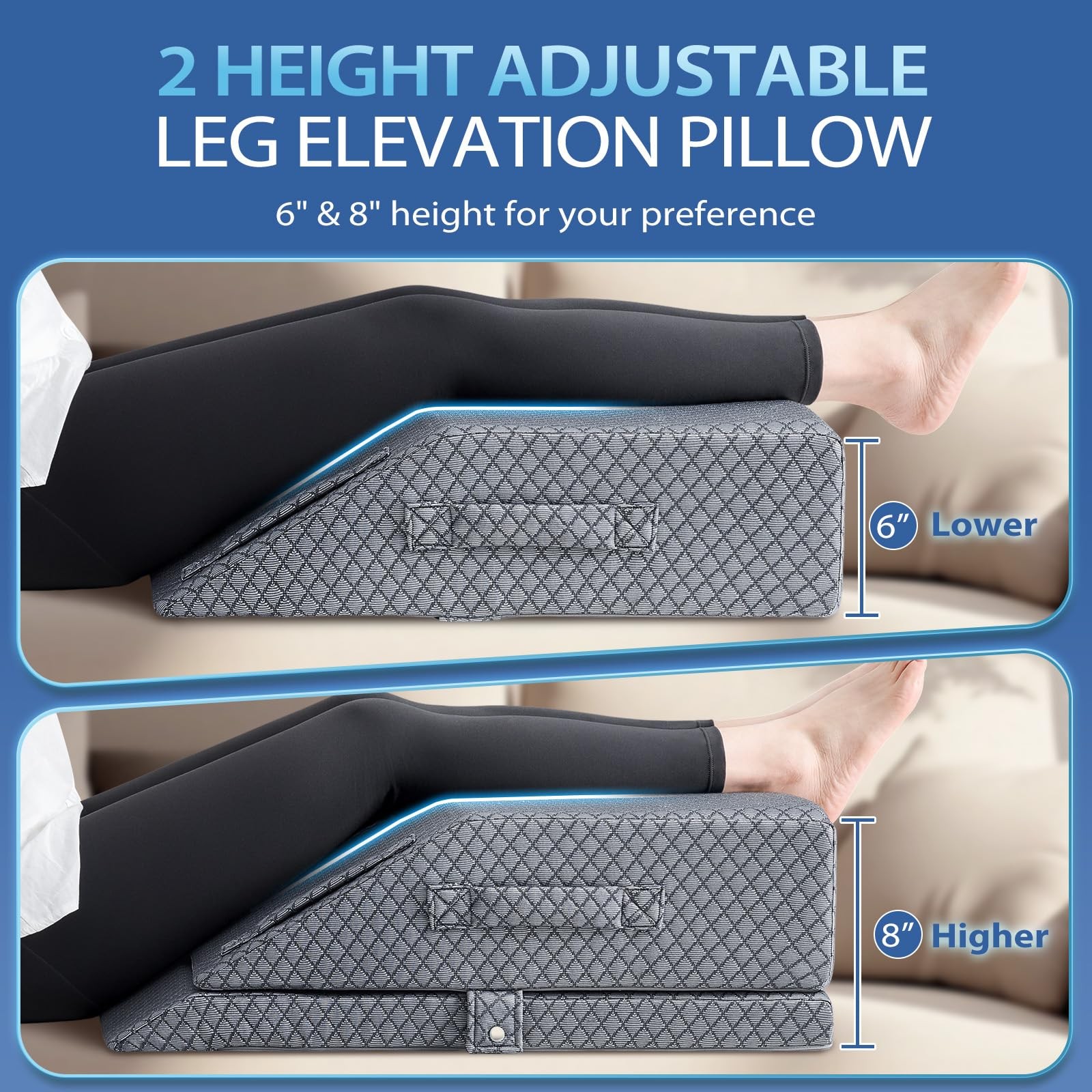 2 Height Adjustable Wedge Leg Pillow for Elevation, Memory Foam Leg Elevation... gallery