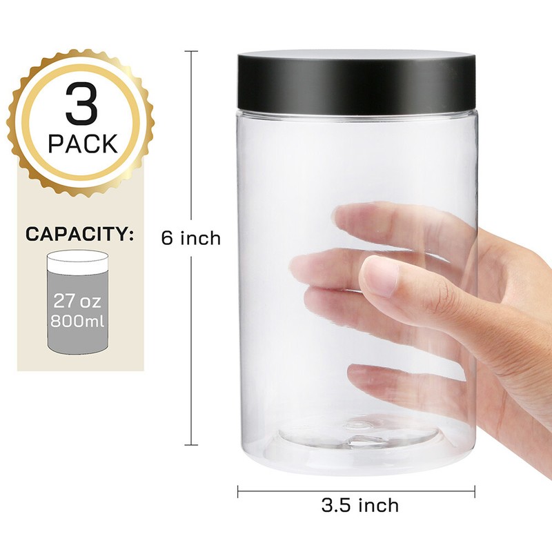 3PC Clear Large 27oz Plastic Jars Sample Container Spice Food Storage Organizing gallery