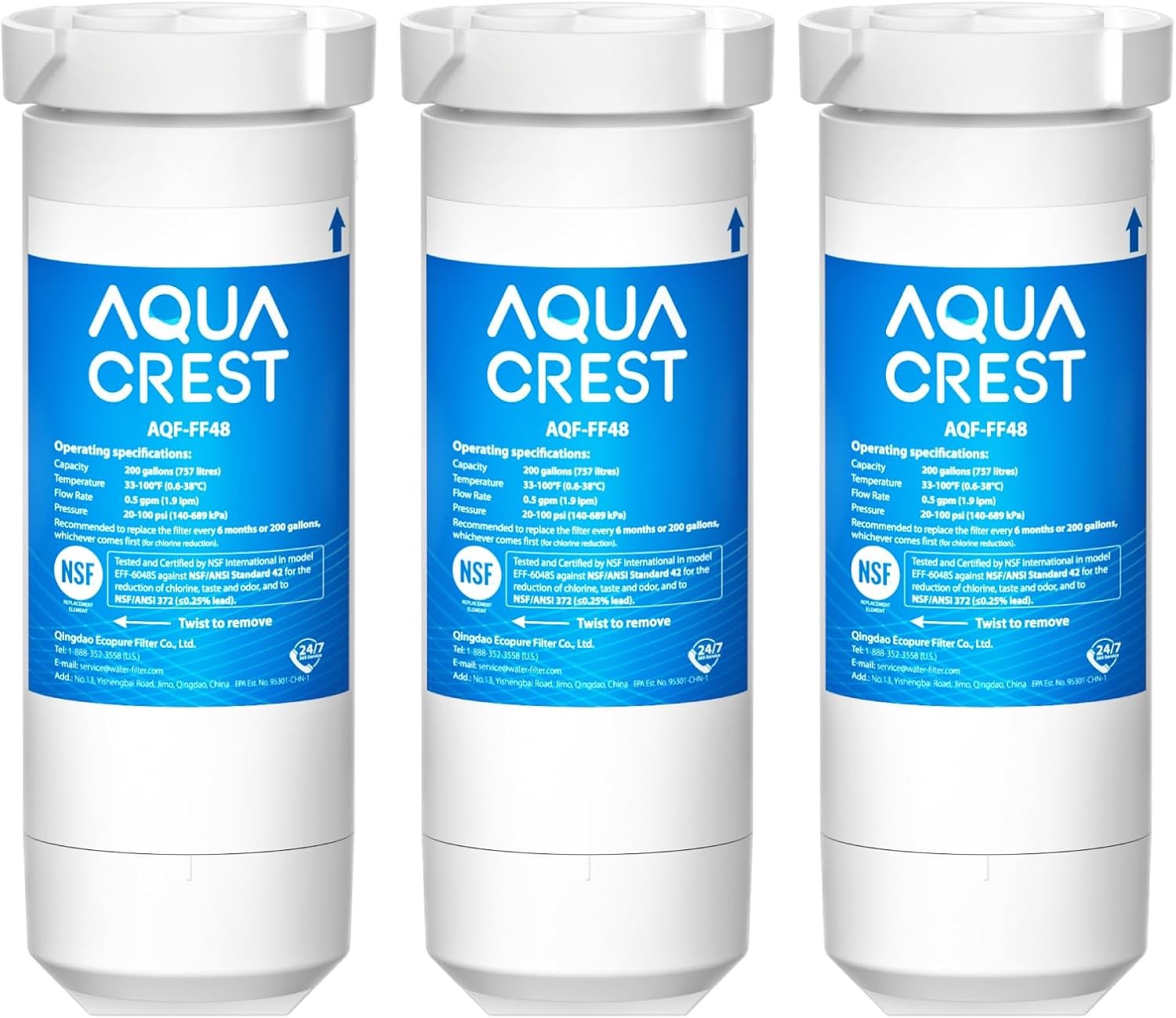 AQUA CREST XWF Refrigerator Water Filter, Replacement for GE®, 3-Pack (No-chip) gallery