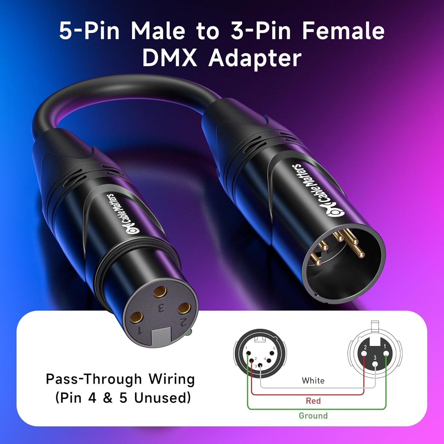 DMX Lighting Cable 5 Pin to 3 Pin Adapter - 6 Inch XLR Cable gallery