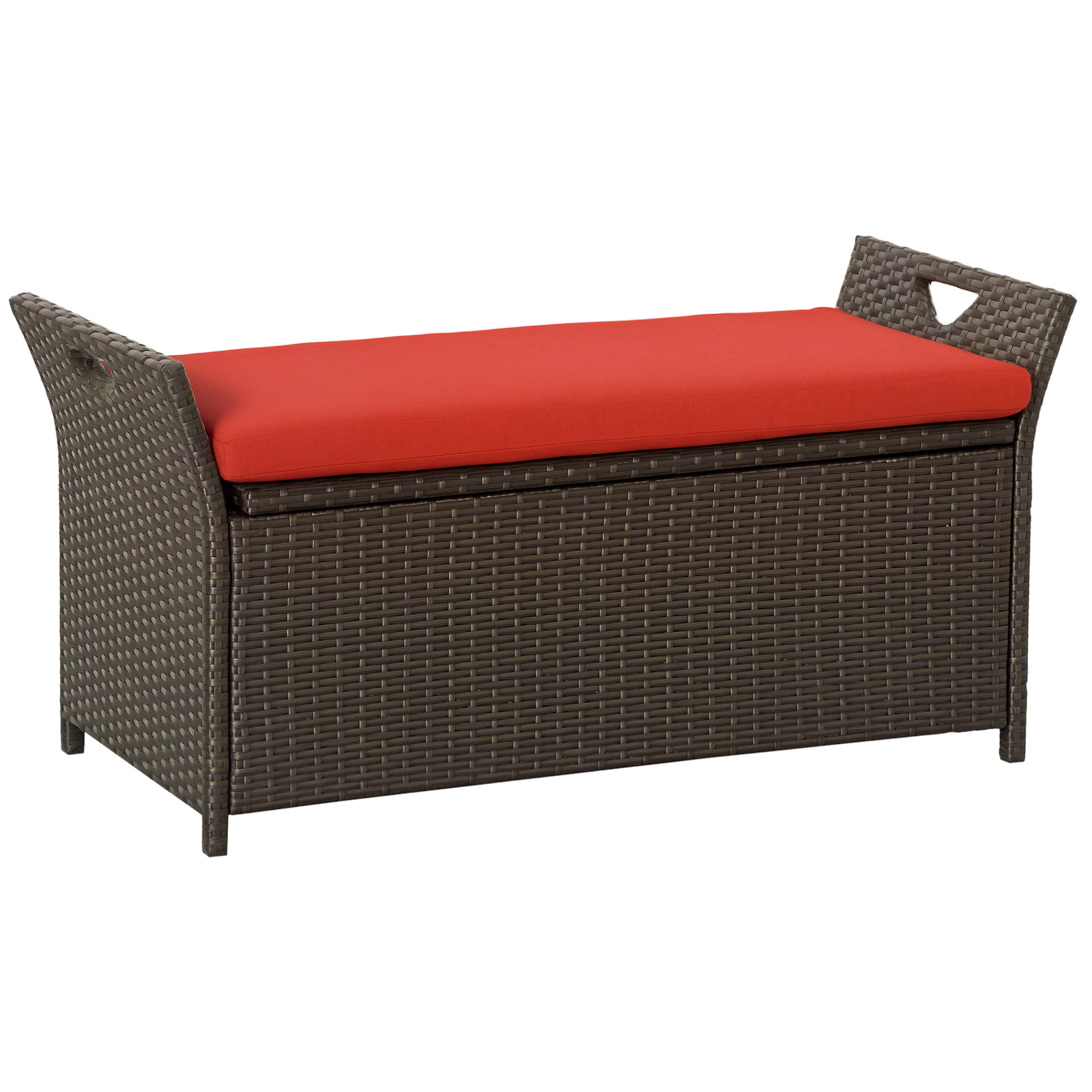 29 Gallon PE Rattan Wicker Storage Bench, Large Outdoor Patio Box, Red gallery