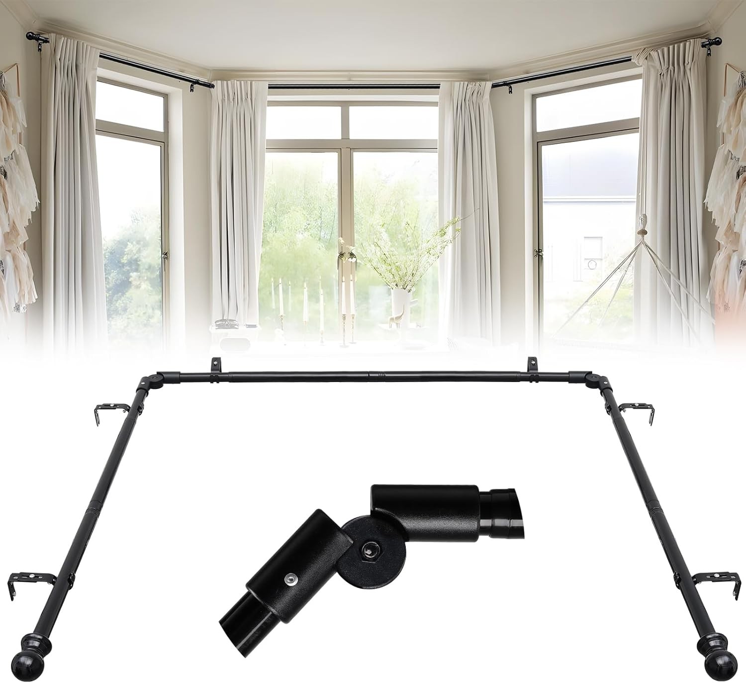 Bay Window Curtain Rods 1 Inch Heavy Duty Metal Corner Curtain Rod gallery