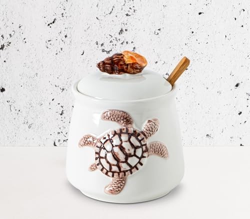 Turtle Sugar Bowl With Lid Ceramic Sugar Jar With Conch Lids Ocean Theme Sugar gallery