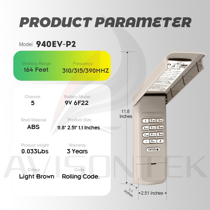 Avisontek for Chamberlain 940EV-P2 Wireless Universal Garage Door Opener Keypad gallery
