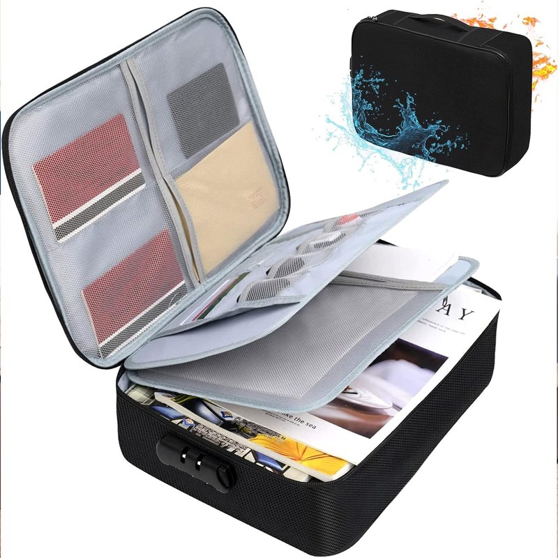 3-Layer Fireproof Document Box with Lock File Storage Box Waterproof Safe Bag US gallery