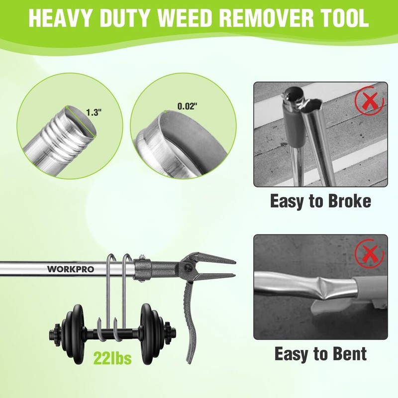 WORKPRO Weed Puller Tool Long Adjustable Handle Stand Up Heavy Duty Weed Remover gallery