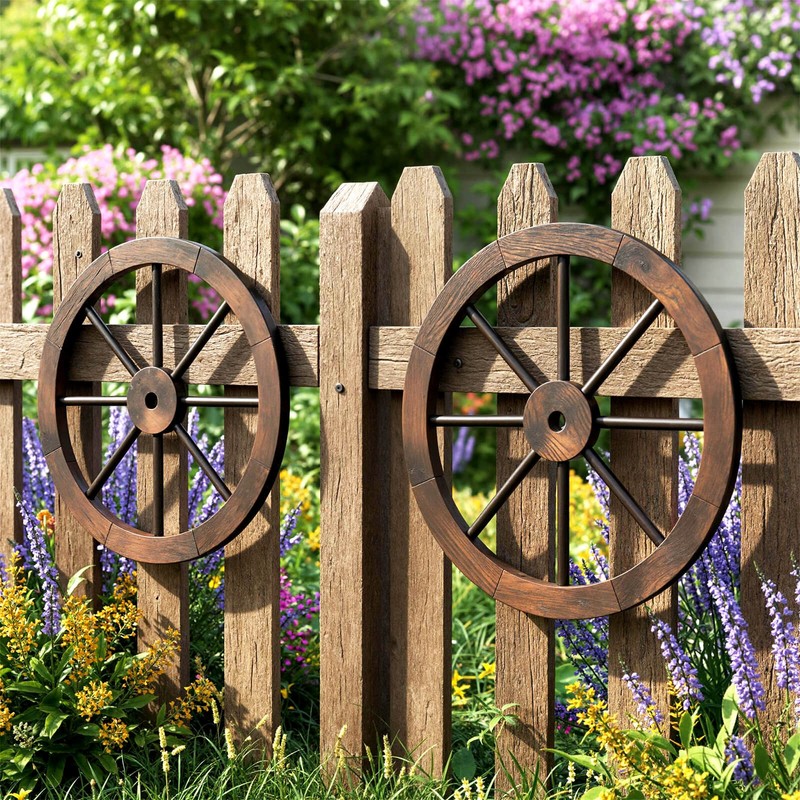 2 PCS Rustic 24” Wood Wagon Wheels Carbonized Solid Fir Wood for Party Bar gallery