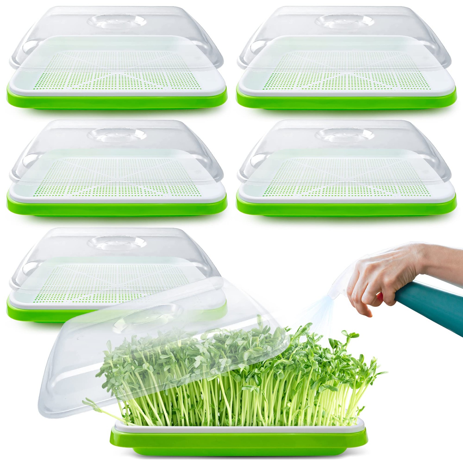 UCandy Seed Sprouter Tray with Drain Holes,Seed 5 Pack With Lid-light Green gallery