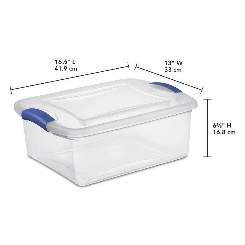 Sterilite 15 Quart Latch Box, Clear Plastic Storage Bin with Clear Lid, Blue gallery