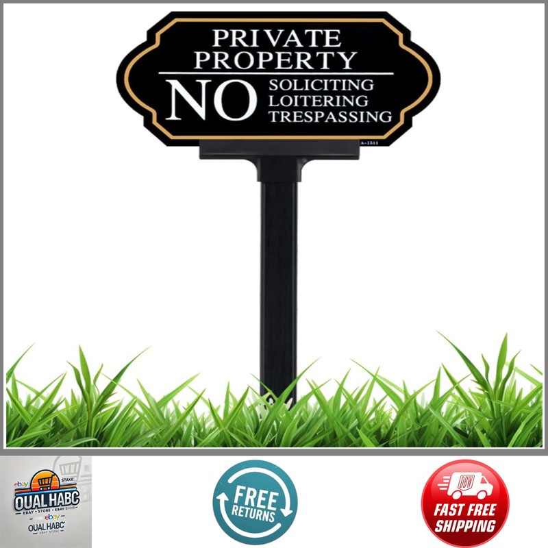 Private Property No Trespassing Sign with Stake 5x10in 35in High No Soliciting gallery