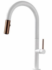 White/Gold Single Handle Pull-Out High Arc Kitchen Faucet Single-Hole Deck Mount