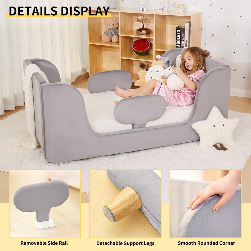 Toddler Bed Floor Bed Frame w/ Removable Guard Rails for Kids Standard Crib Size gallery