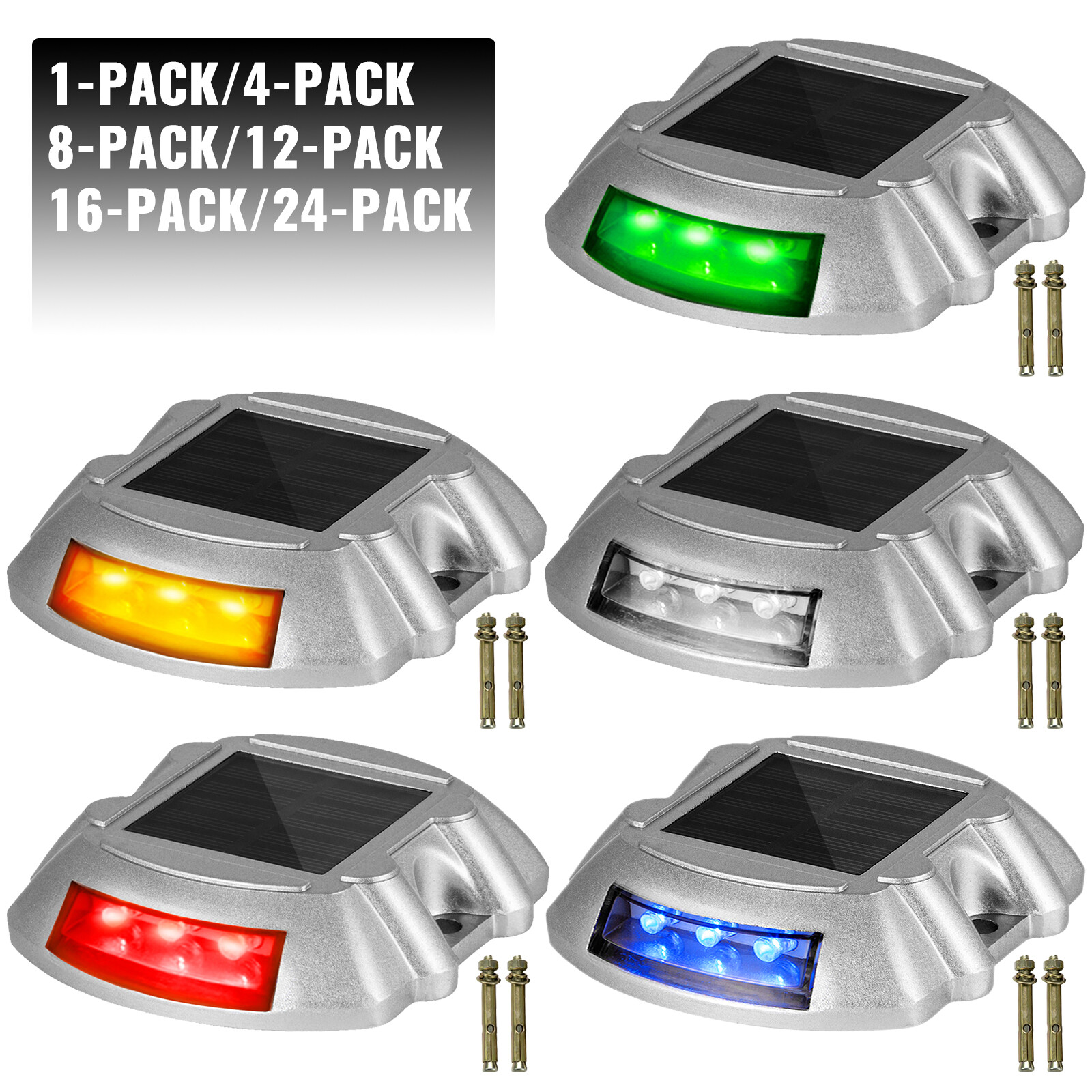 VEVOR 4-24 Pcs Solar Driveway Lights Multicolor LED Solar Dock Deck Lights, IP68 gallery
