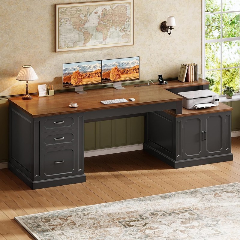 Farmhouse 70.9" Executive Desk, Computer Desk with File Drawers &Storage Cabinet gallery