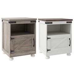 Farmhouse Side Table, End Table with Open Shelf and Cupboard