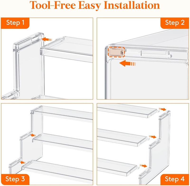 3 Tier Clear Display Riser Stand, Plastic Step Display Shelves, Tool-free Ass... gallery