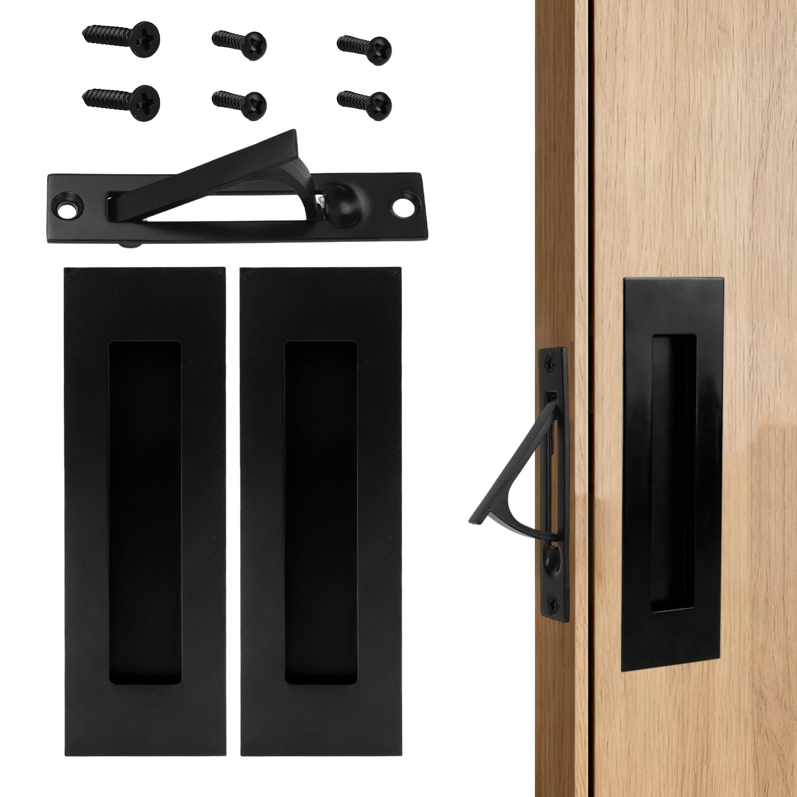 Black Pocket Door Hardware Set 2 Recessed Finger Flush Pulls 1 Edge Pull gallery