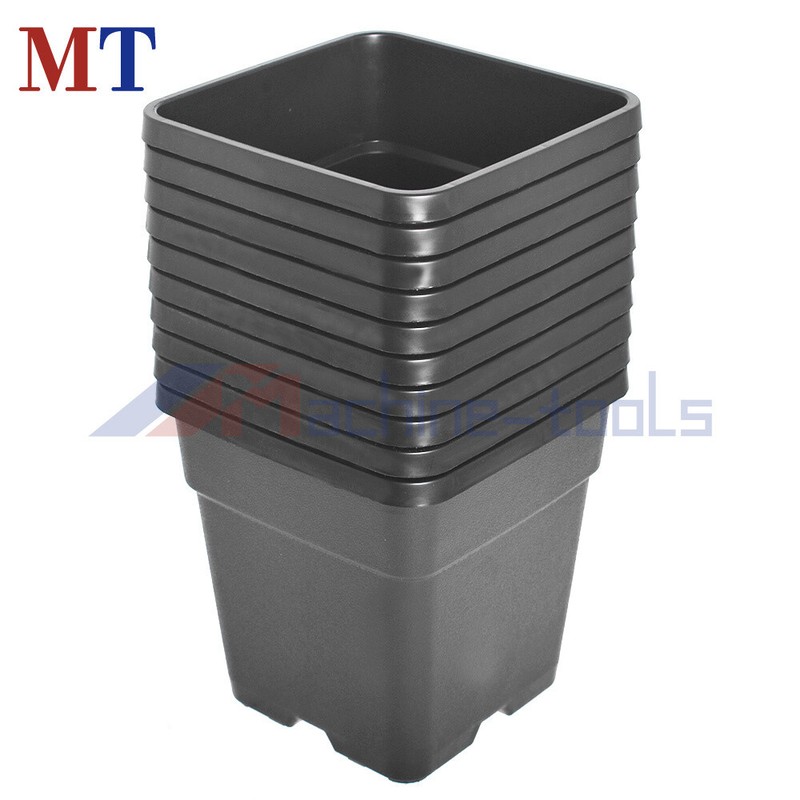 Re-Usable 10 Pack 2 Gallon Square Black Nursery Pot Plastic Plant Flower Pots gallery