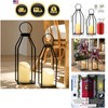 Modern Farmhouse Lantern Decor, 15'' 13'' Set of 2 Black Metal Lantern, 2 LED... gallery