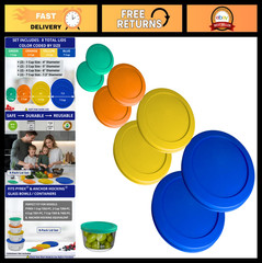 Replacement Lids for Pyrex & Anchor Hocking Bowls – 8 Pack, 1-7 Cup, Colorful Co
