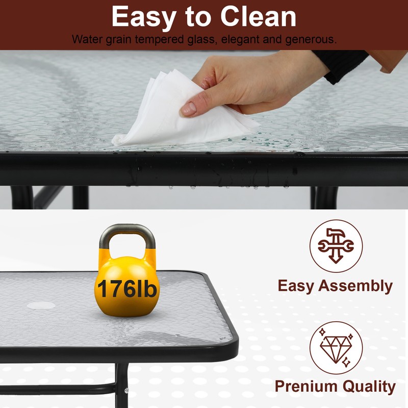Outdoor Table Patio Table Dining Table w/ Tempered Glass Umbrella Hole for Lawn gallery