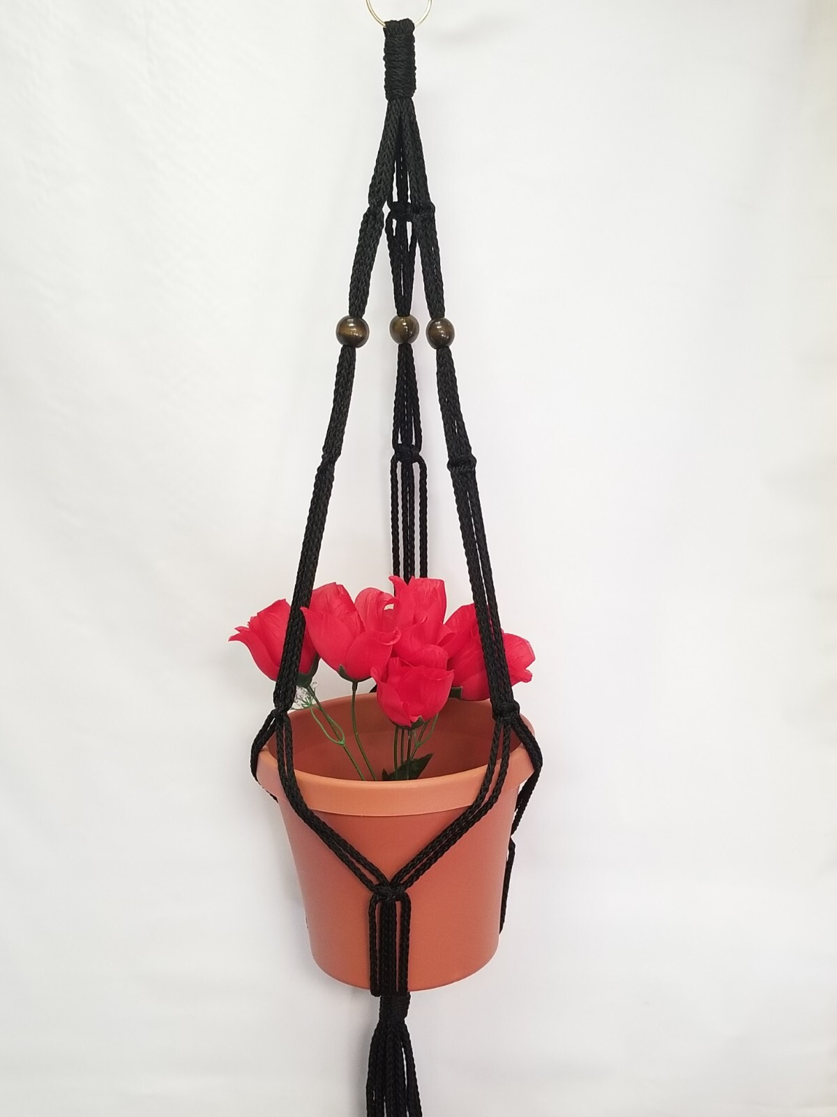 MACRAME PLANT HANGER 35 in SIMPLE 3 ARM 6mm with BEADS - CHOOSE CORD COLOR gallery
