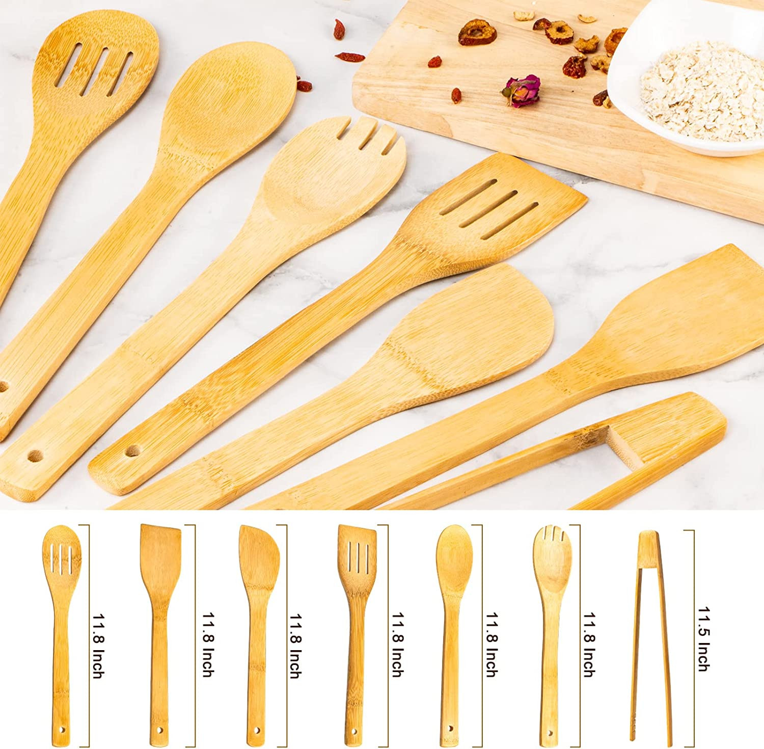 Bamboo Wooden Cooking Utensils Set 7 Piece Nonstick Kitchen Spoon Set gallery