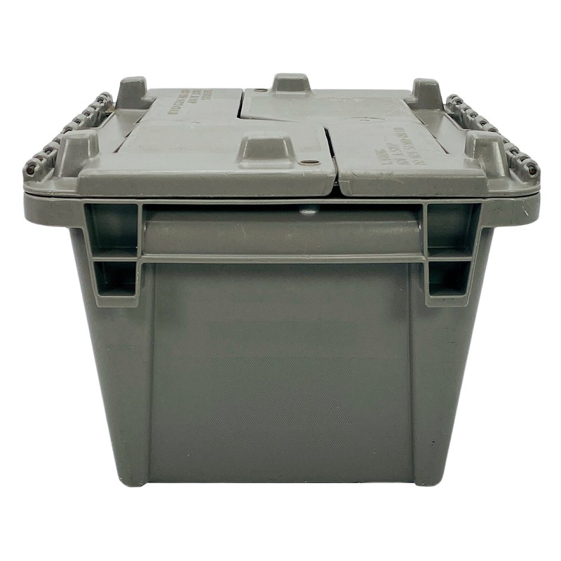 Orbis Plastic Tote Crate Attached Lid Flip Top 70 Lb Load Capacity gallery