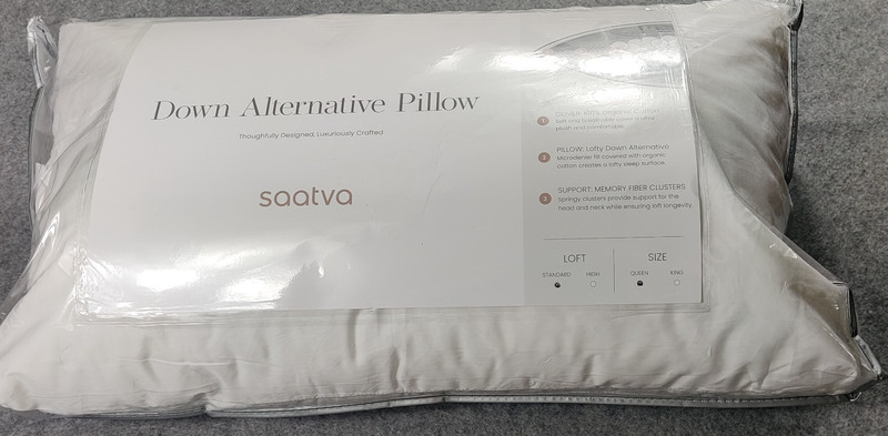 2 Saatva Down Alternative Pillow Queen White Hypoallergenic Plush Organic Cotton gallery